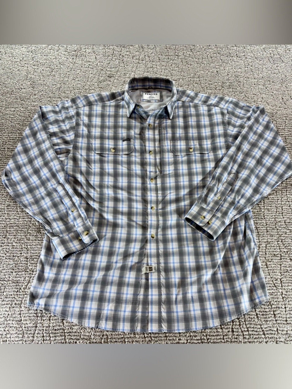 Poncho Men’s XL The Original Regular Fit Blue-Grey Plaid Button Down Shirt - Picture 6 of 13
